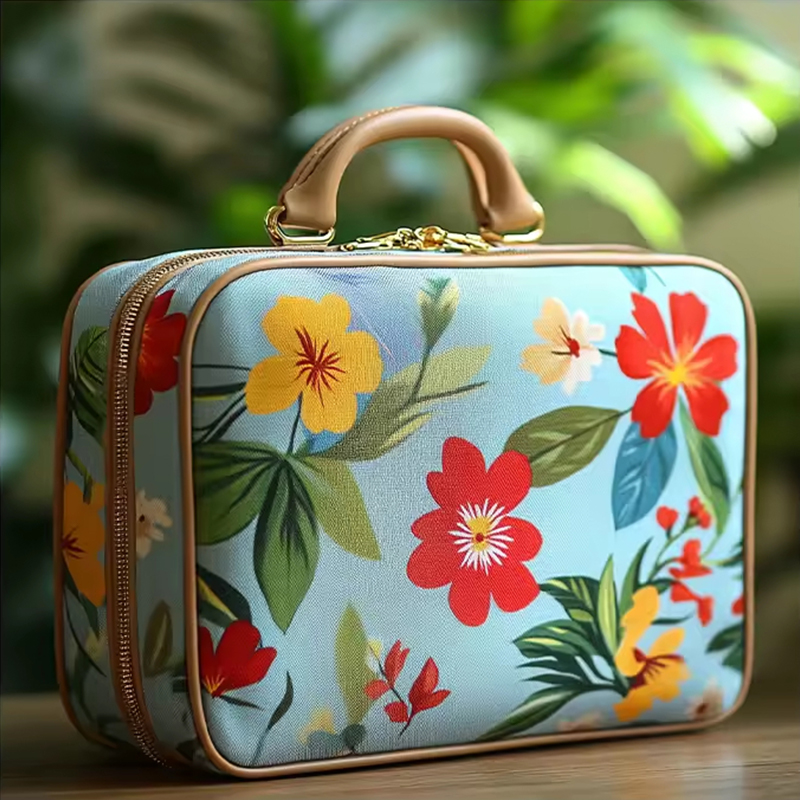 Stampa di borse cosmetiche in pelle PU con cerniera