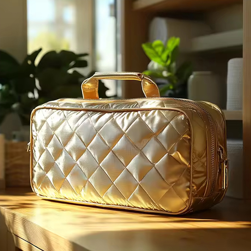 Borsa cosmetica organizer da viaggio in pelle PU trapuntata