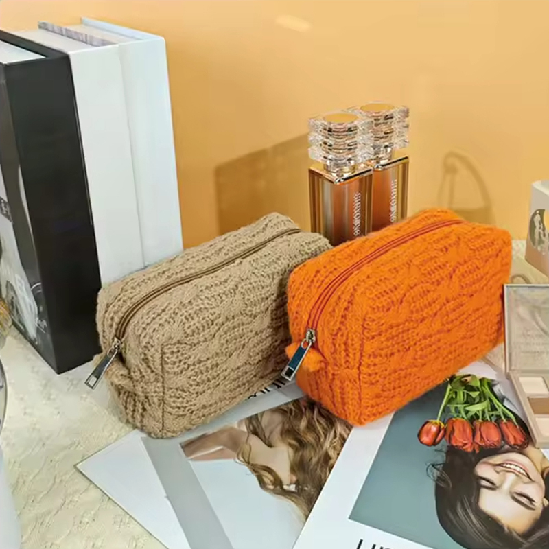 Borsa cosmetica in maglia cava spessa e soffice