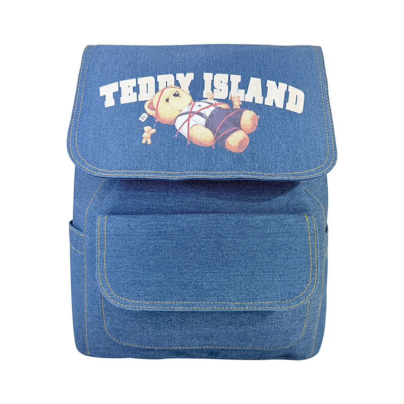 Zaino scolastico ufficiale con patta Teddy in denim vintage