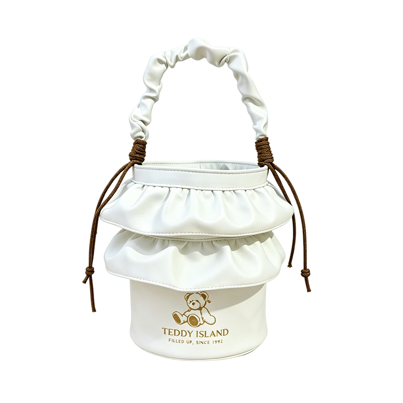 Borsa a secchiello impermeabile con cordoncino bianco Teddy