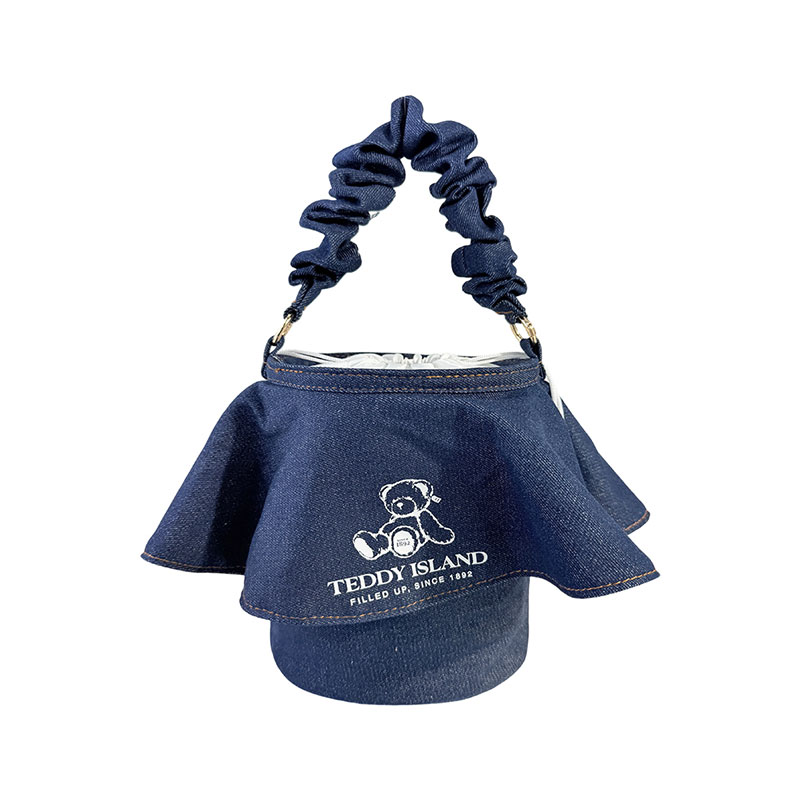 Borsa a secchiello Teddy casual con increspature vintage in denim scuro