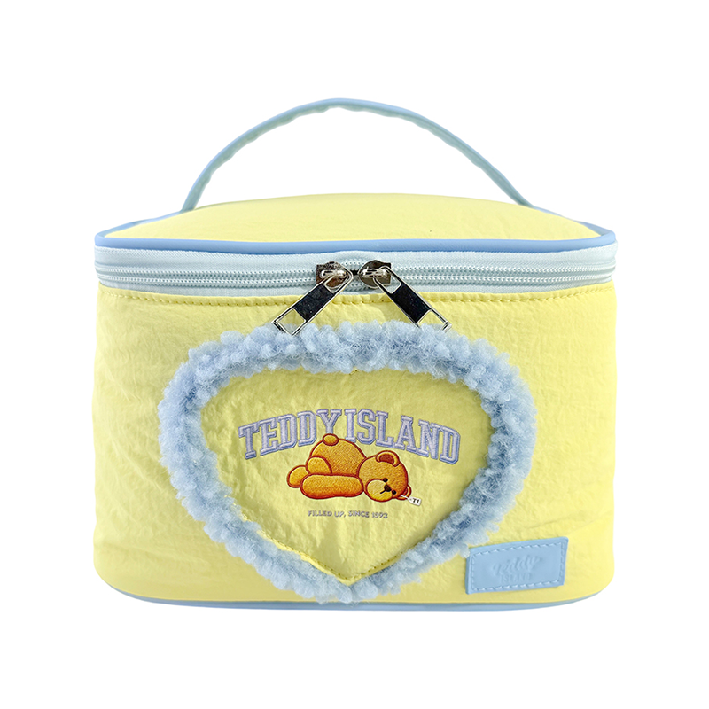 Borsa per il trucco cosmetico dell'orsacchiotto a cuore soffice giallo crema