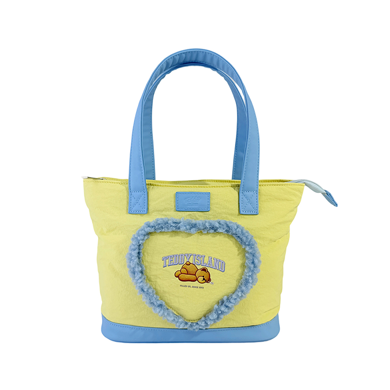Borsa tote casual con orsacchiotto giallo cremoso a cuore soffice
